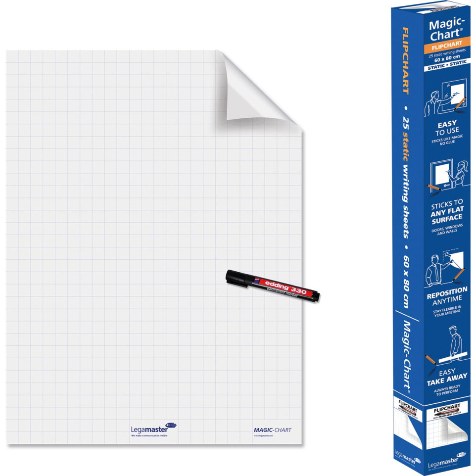 Legamaster Magic-Chart film flipchart, ft 60 x 80 cm, blanc, quadrillé ...