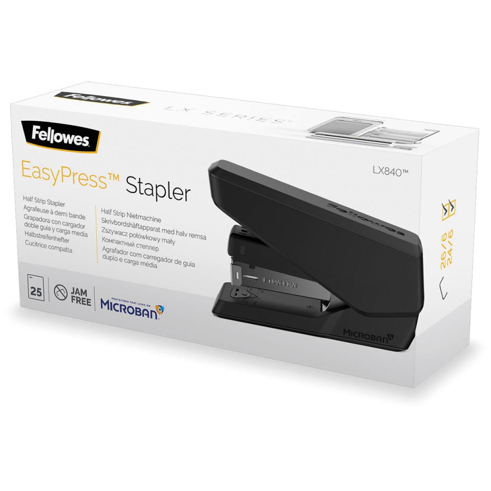 Agrafeuse Fellowes LX820 Microban - Agrafe Jusqu'à 20 Feuilles, 3 Modes D'agraflage | Noir