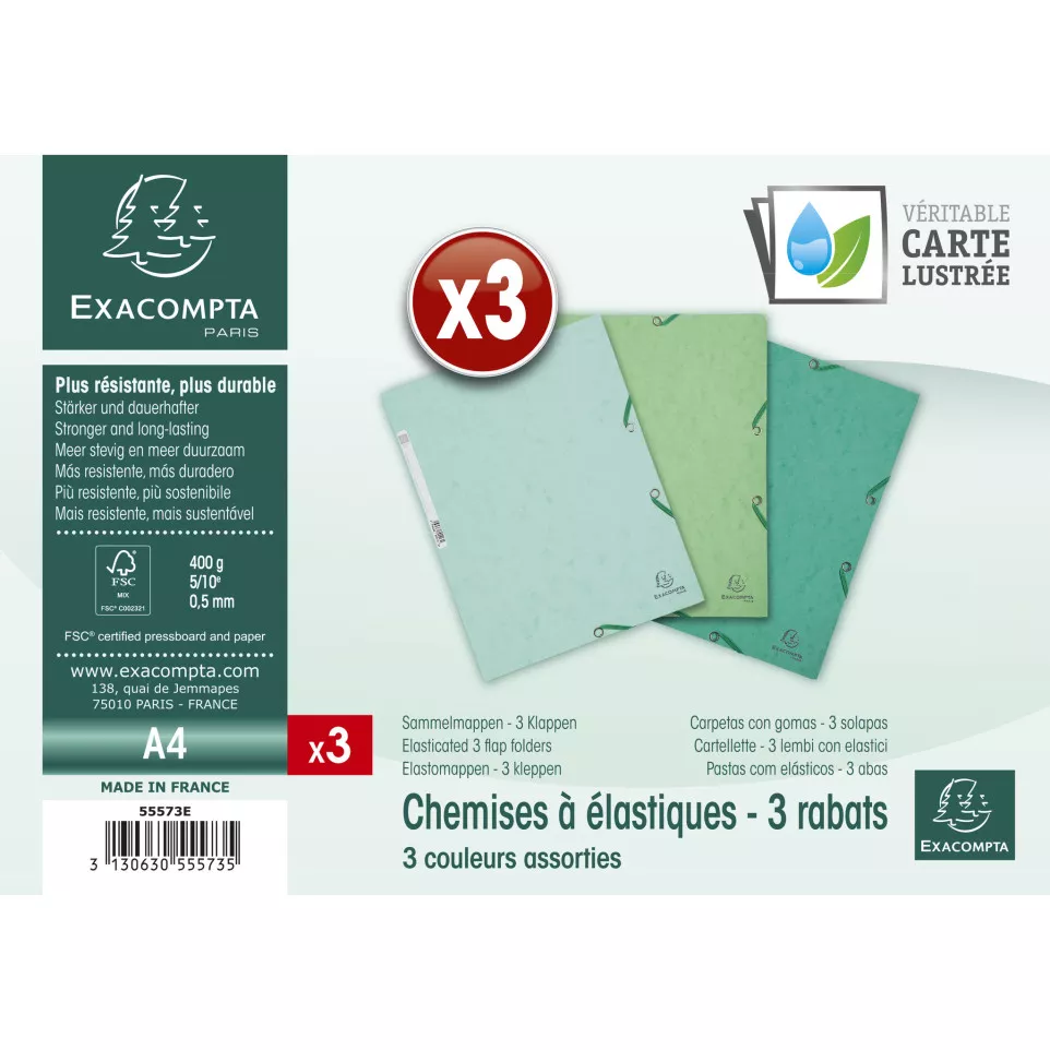 Lot de 3 chemises à élastiques 3...