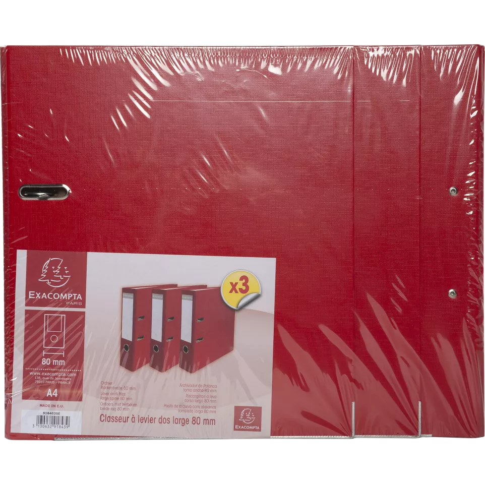 Pak 3 Ordners PP/pap A4 80mm rood-/ St.