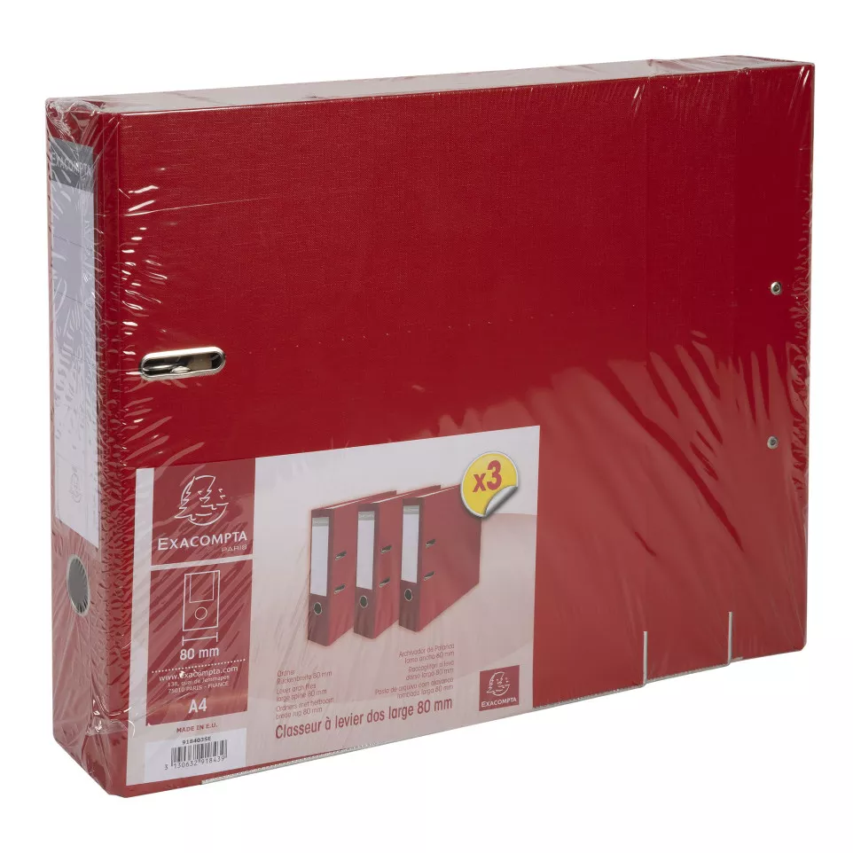 Pak 3 Ordners PP/pap A4 80mm rood-/ St.