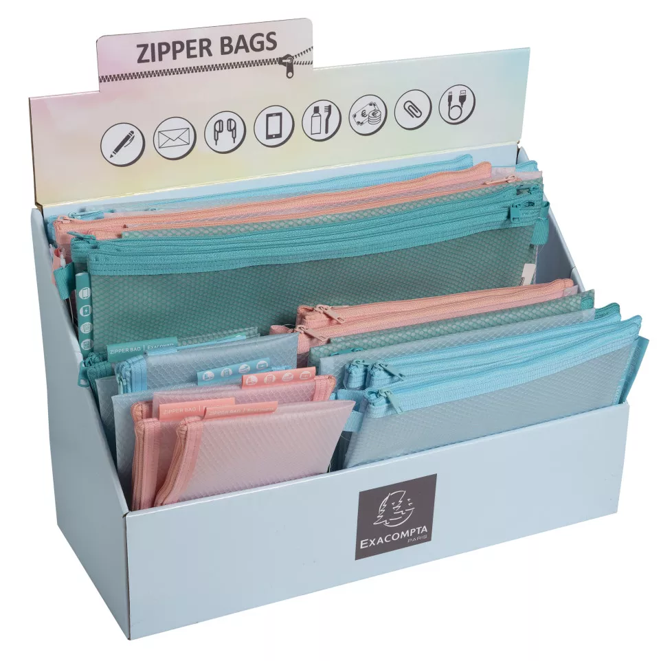 Display 36 zipped pockets...