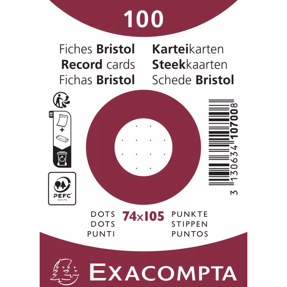 Pk100 record cards 74x105 dots white/...