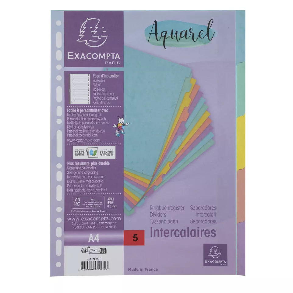 Aquarel Dividers A4 5P Pressboard...