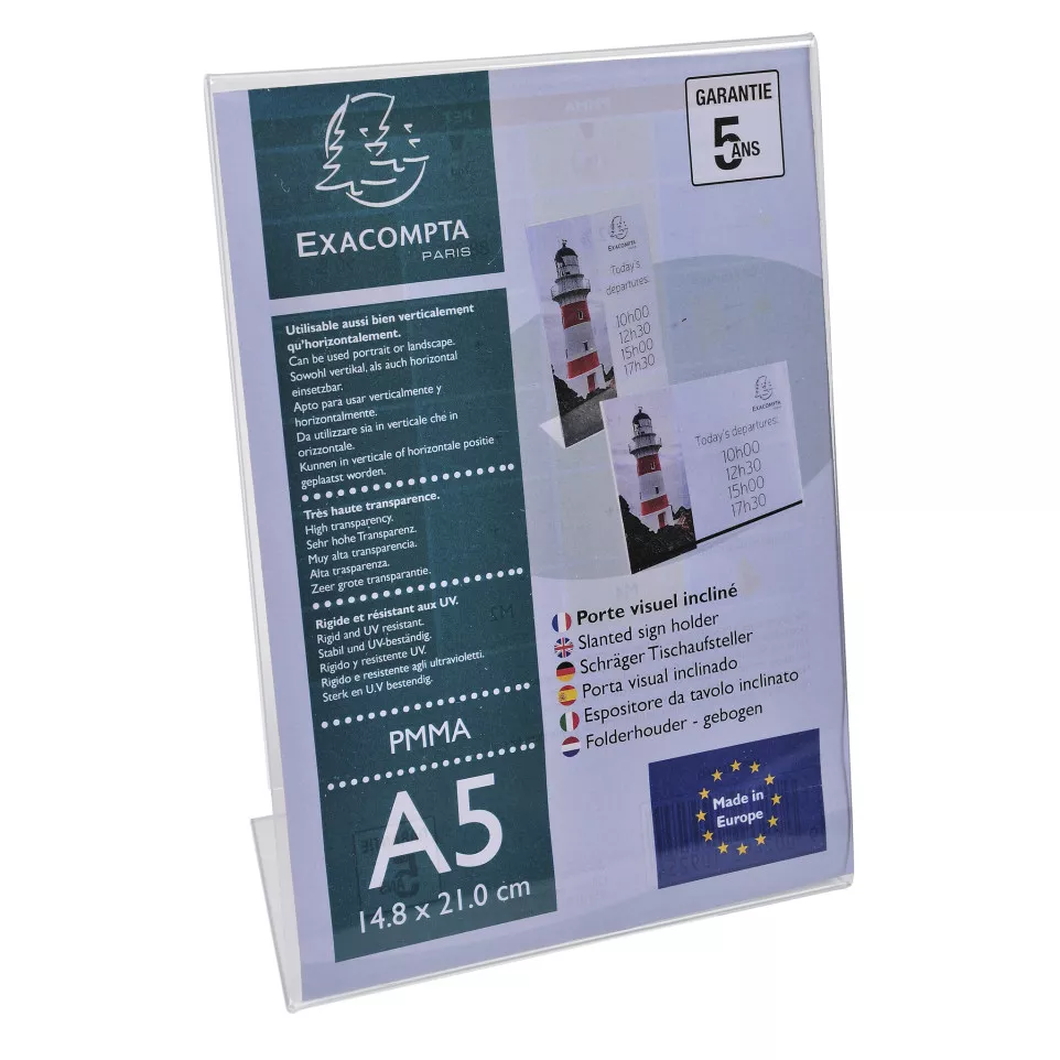 Slanted sign holder A5 clear/ Pc.