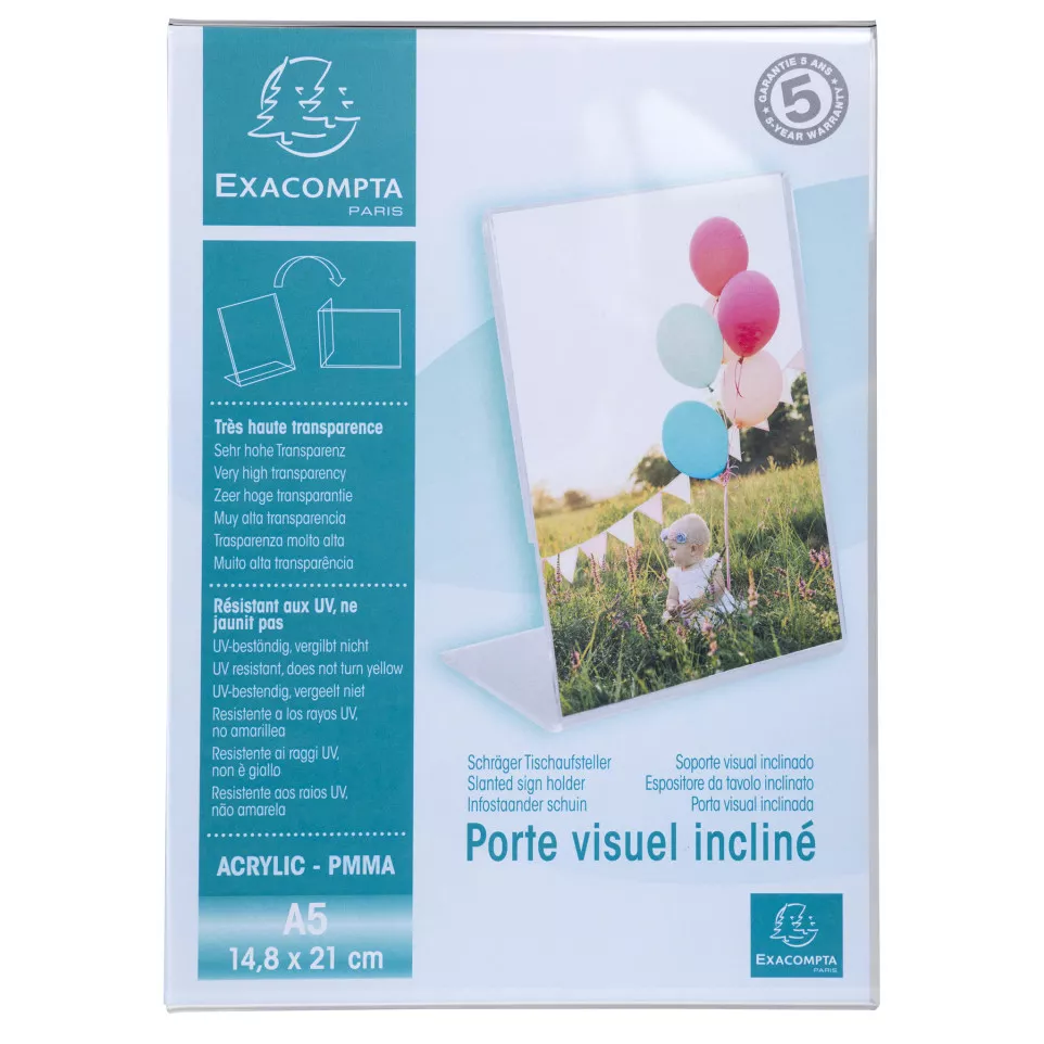 Slanted sign holder A5 clear/ Pc.