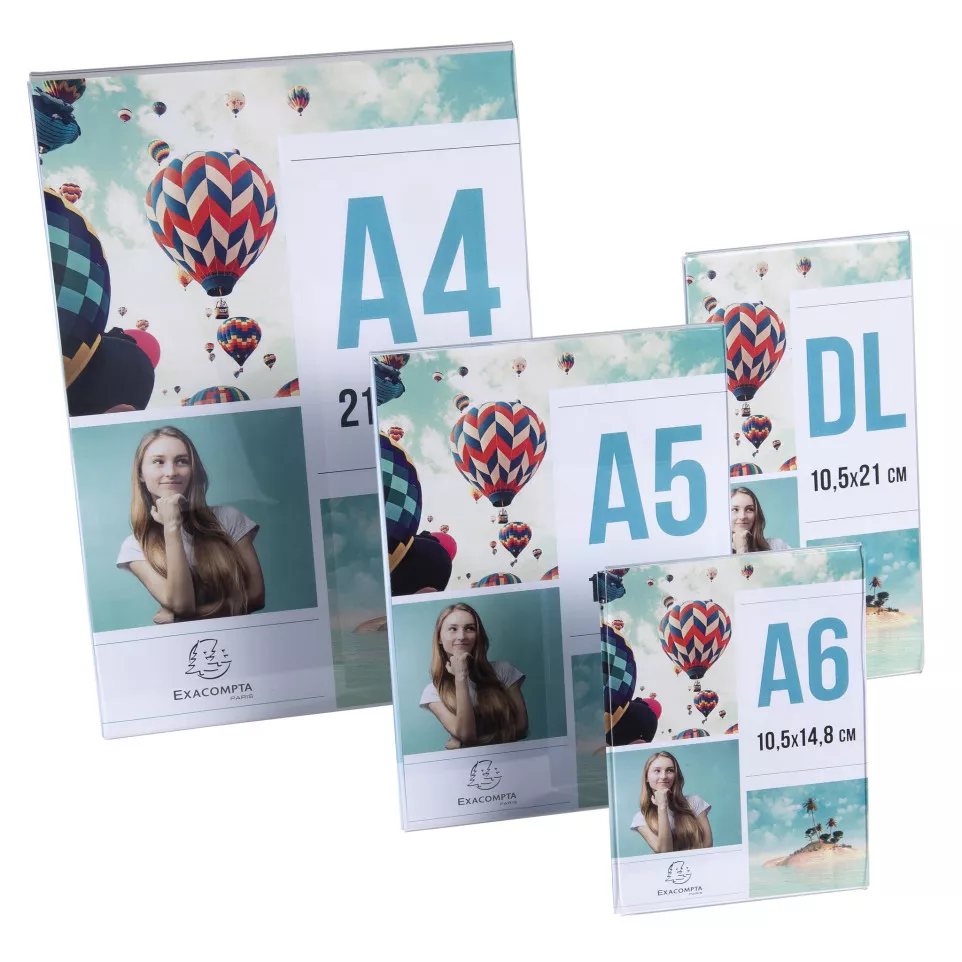 Slanted sign holder A5 clear/ Pc.