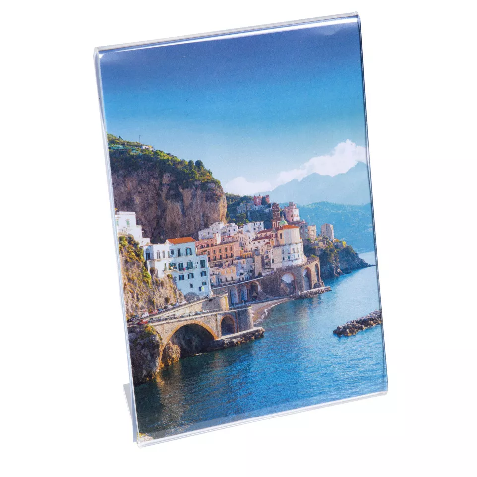 Slanted sign holder A5 clear/ Pc.