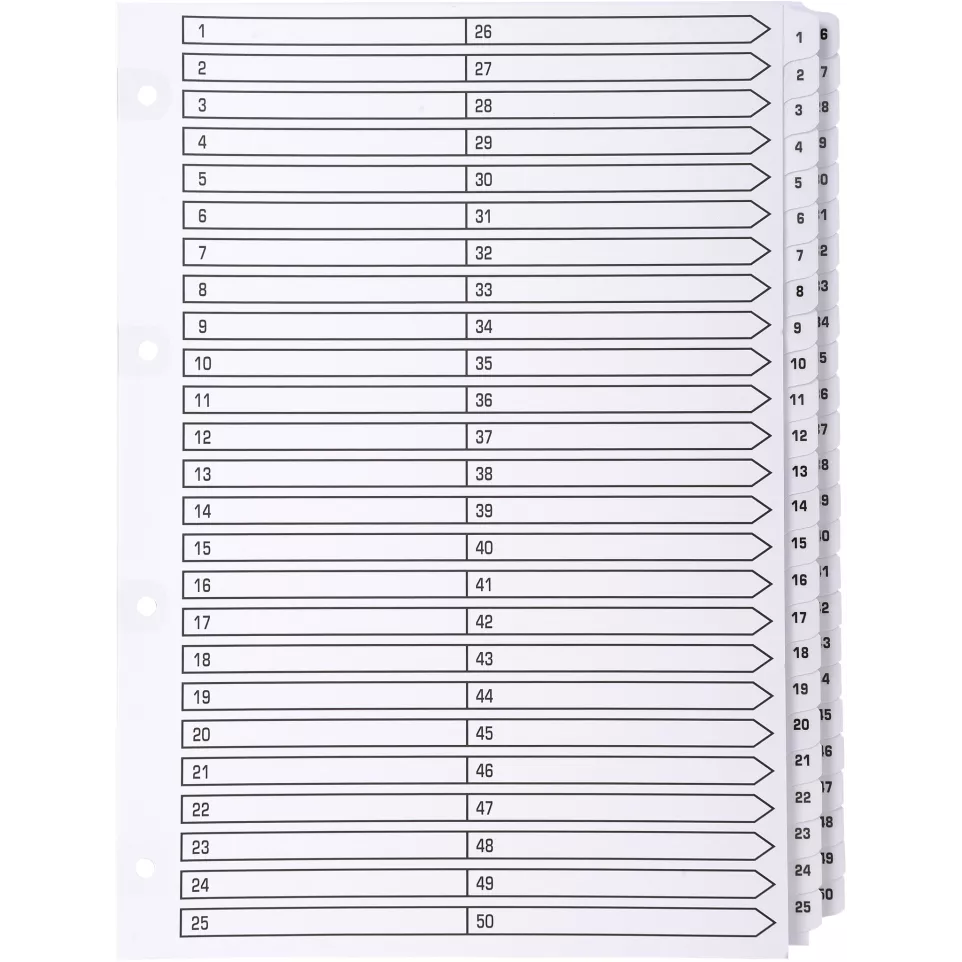 Div Mylar Dividers A4 White 1-50/ Pc.