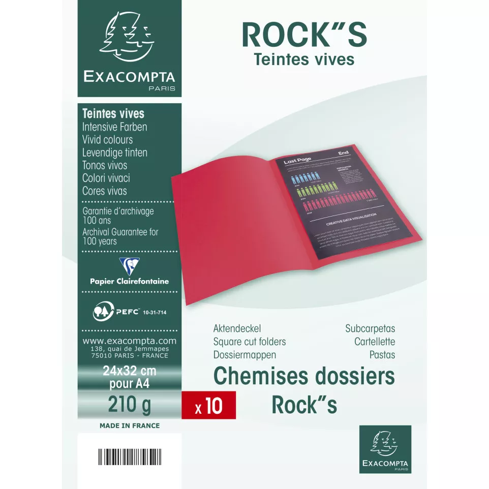 Pack of 10 square cut folders ROCK'S...