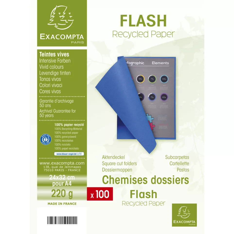 Pk 100 Sq. Folders Flash 220g Ast/ Pc.
