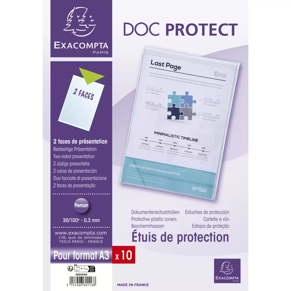 Pk 10 Sleeves PVC A3 3mm Single/ Pc.