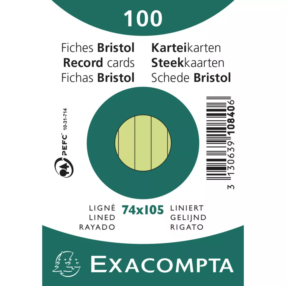 Pk100 Exa Rec Card 7.5x10.5cm Lined...