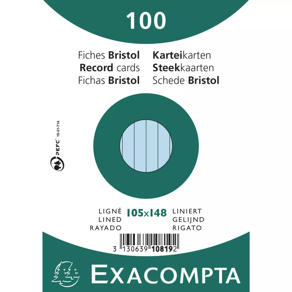 Pk100 Exa Rec Card 10.5x14.8cm Lined/...
