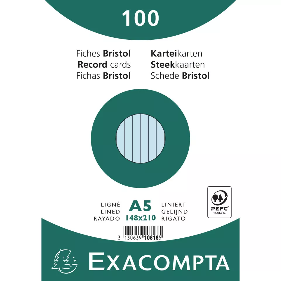 Paquet 100 fiches sous film - bristol...