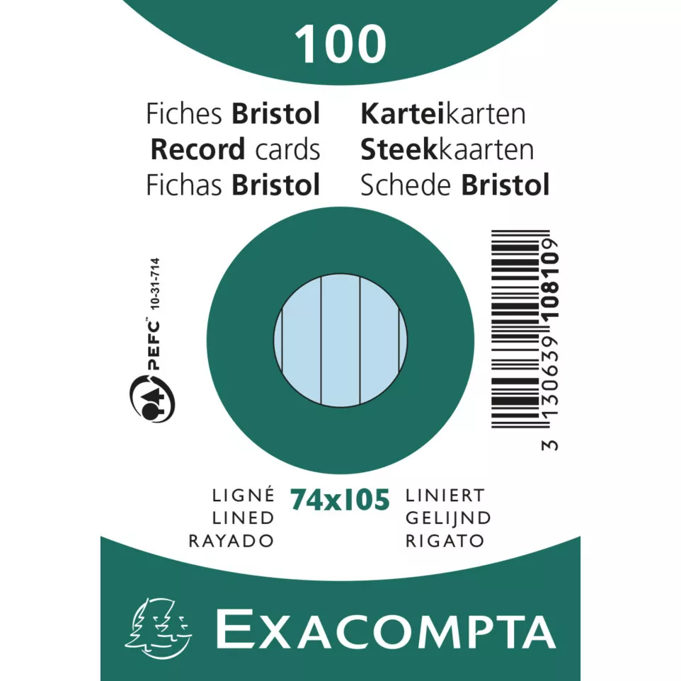 Pk100 Exa Rec Card 7.5x10.5cm Lined...