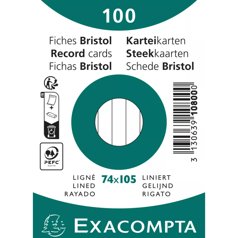 Pk100 Exa Rec Card 7.4x10.5cm Lined...