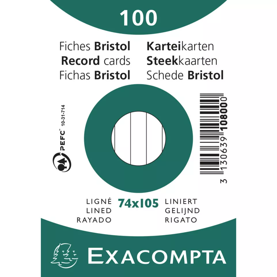 Paquet 100 fiches sous film - bristol...