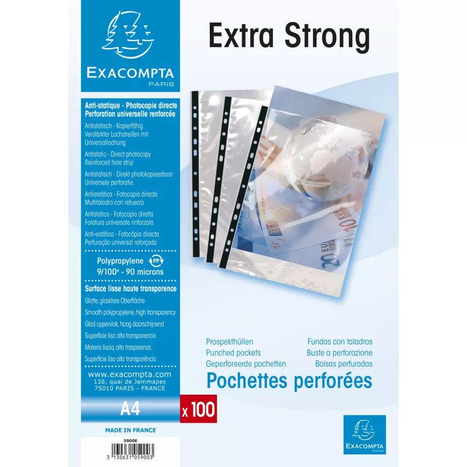 Exacompta PP Punched Pockets, A4, Box...