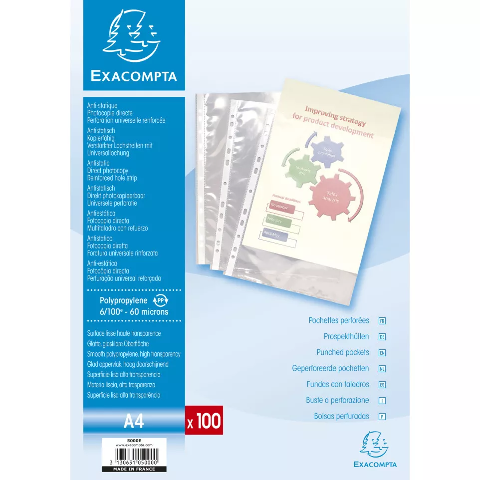 Punched Pockets Box of 100 A4 6/100/ Pc.