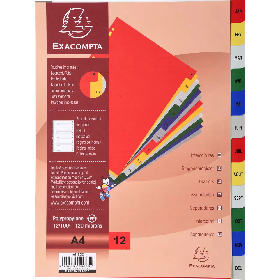 Tabbladen PP A4 bedrukt jan/dec ass-/...