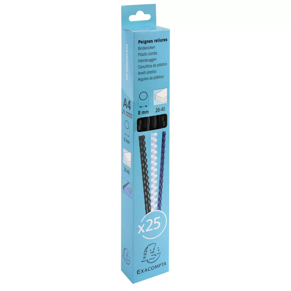 Doos 25 plast.inbind-ruggen 8mm A4...