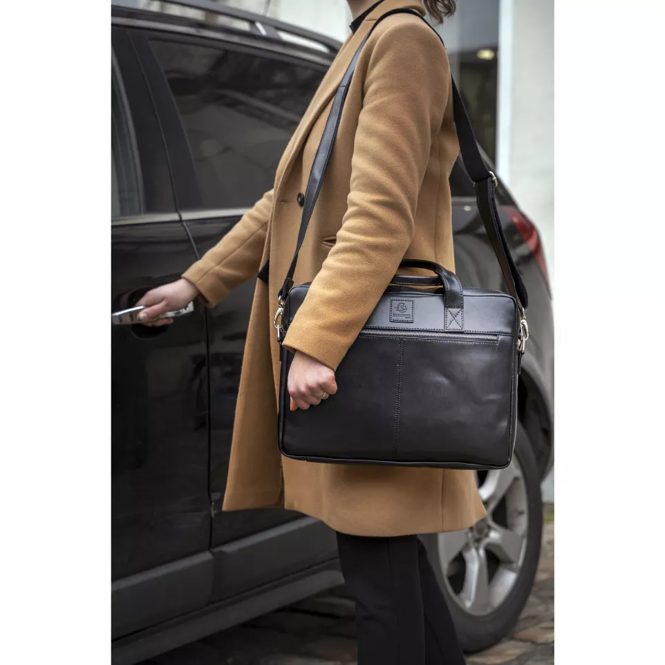 Computertas Exactive zwart leder-/ St.