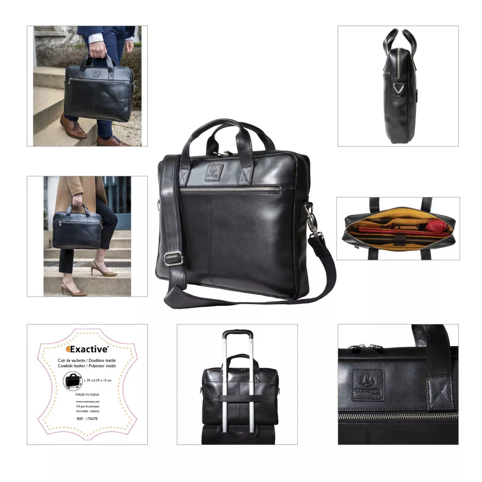 Computertas Exactive zwart leder-/ St.