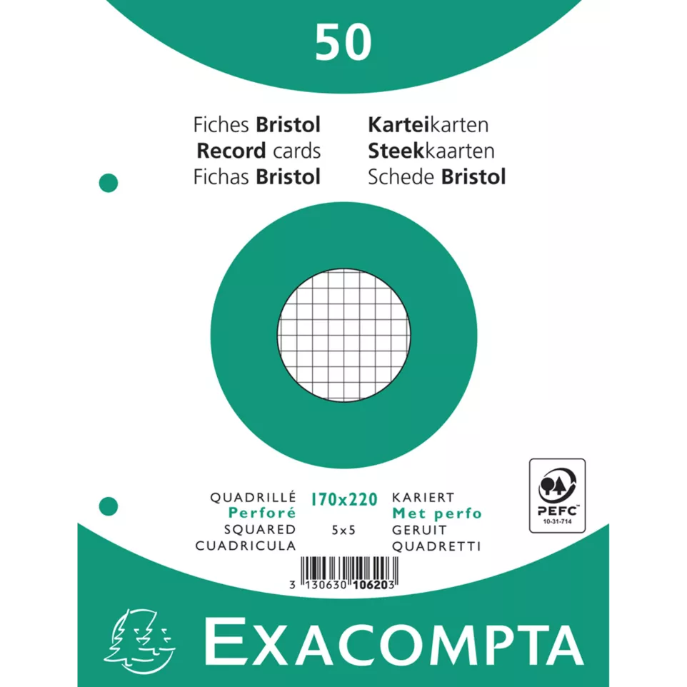 Pk50 Exa Rec Cards 17x22cm Sq Punch...