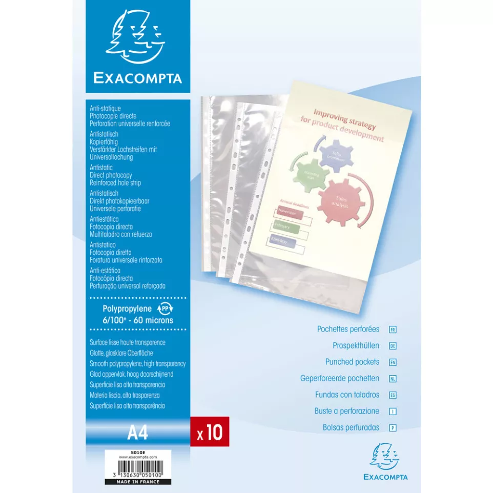 Punched Pockets Bag of 10 A4 6/100/ Pc.