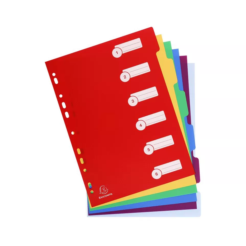Tabbladen  PP opaak A4+ 6 tabs ass-/ St.