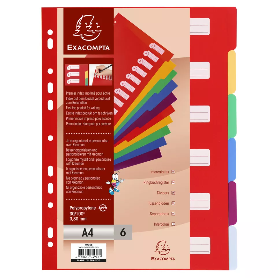 Dividers PP A4 0.3mm 6 Part/ Pc.