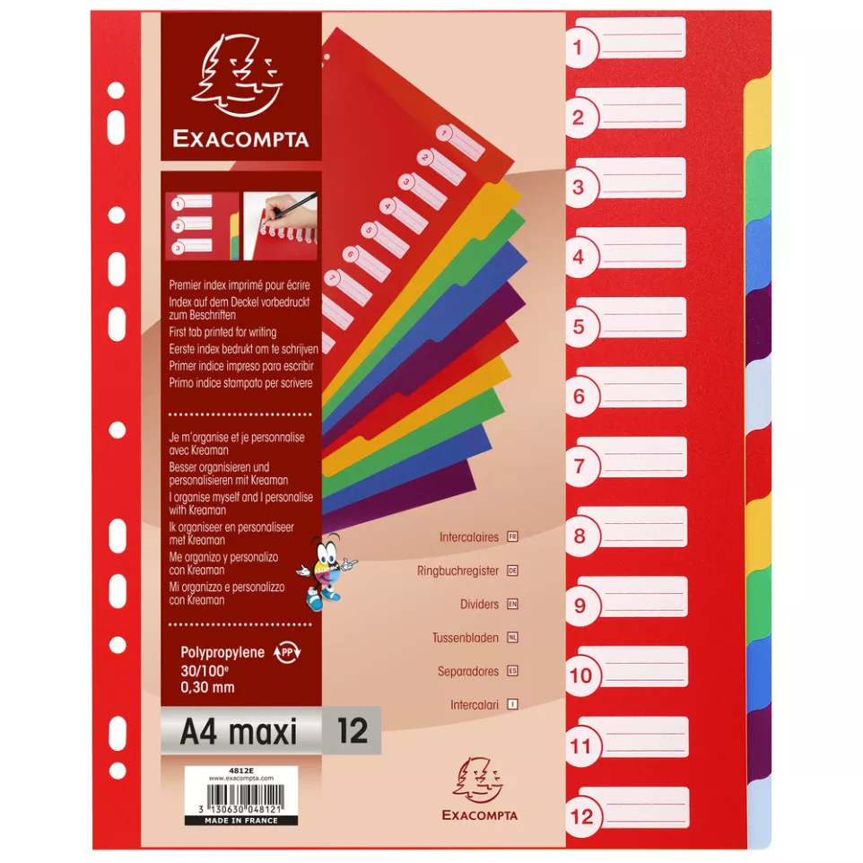 Tabbladen  PP opaak A4+ 12 tabs ass-/...