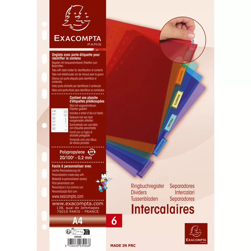 Tabbladen PP A4 6 tabs personalis.-/ St.