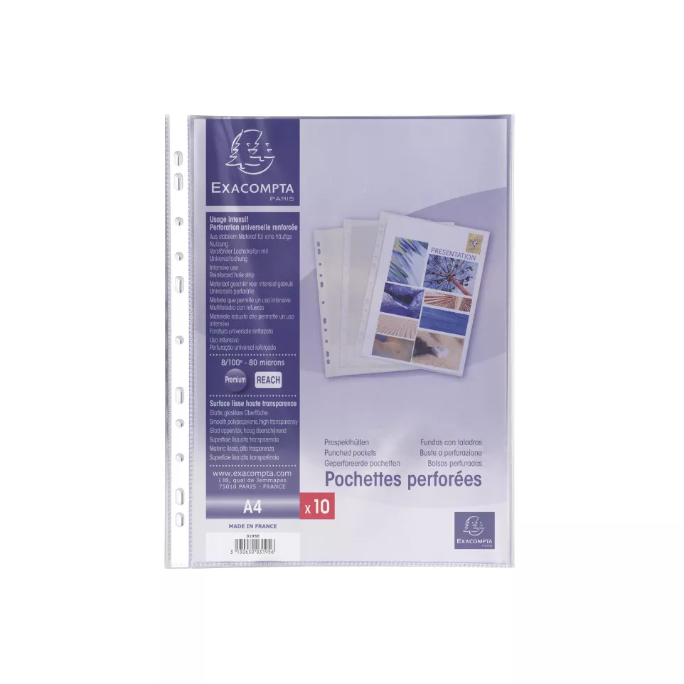 Pk 10 Punch Pockets PVC A4 0.08mm...
