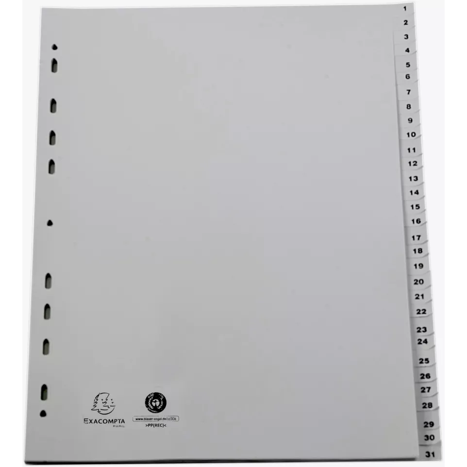 Tabbladen PP A4+ bedrukt 1-31 grijs-/...