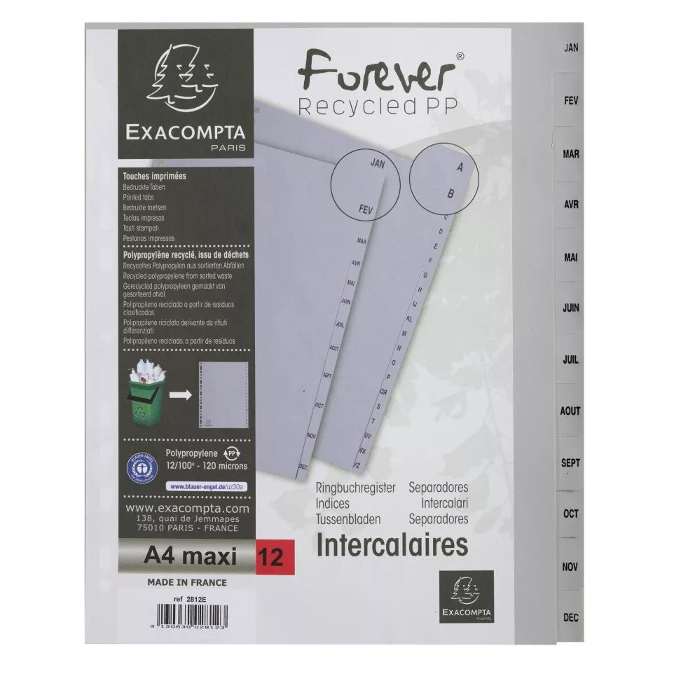 Tabbladen PP A4+ bed-rukt jan/dec...