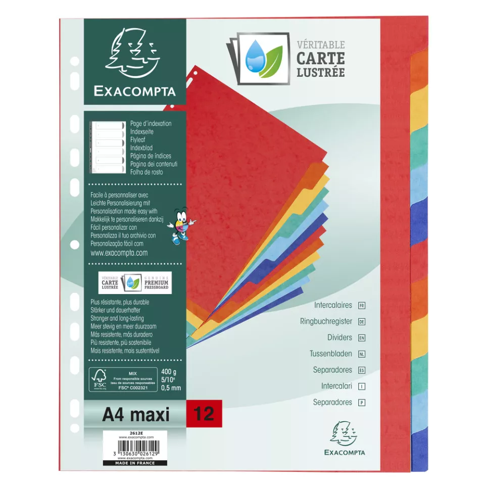 Intercalaires carte lustrée 400g 12...