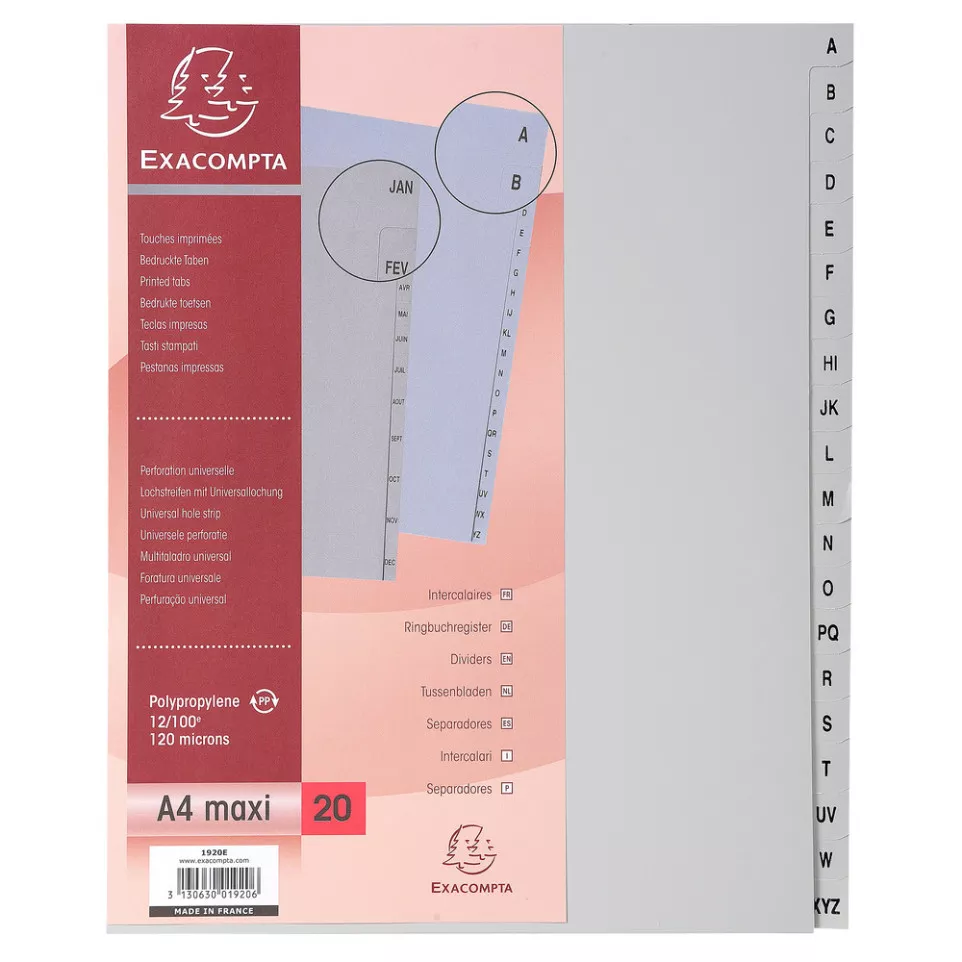 Indices PP A4 Maxi 20Pt A-Z Grey/ Pc.