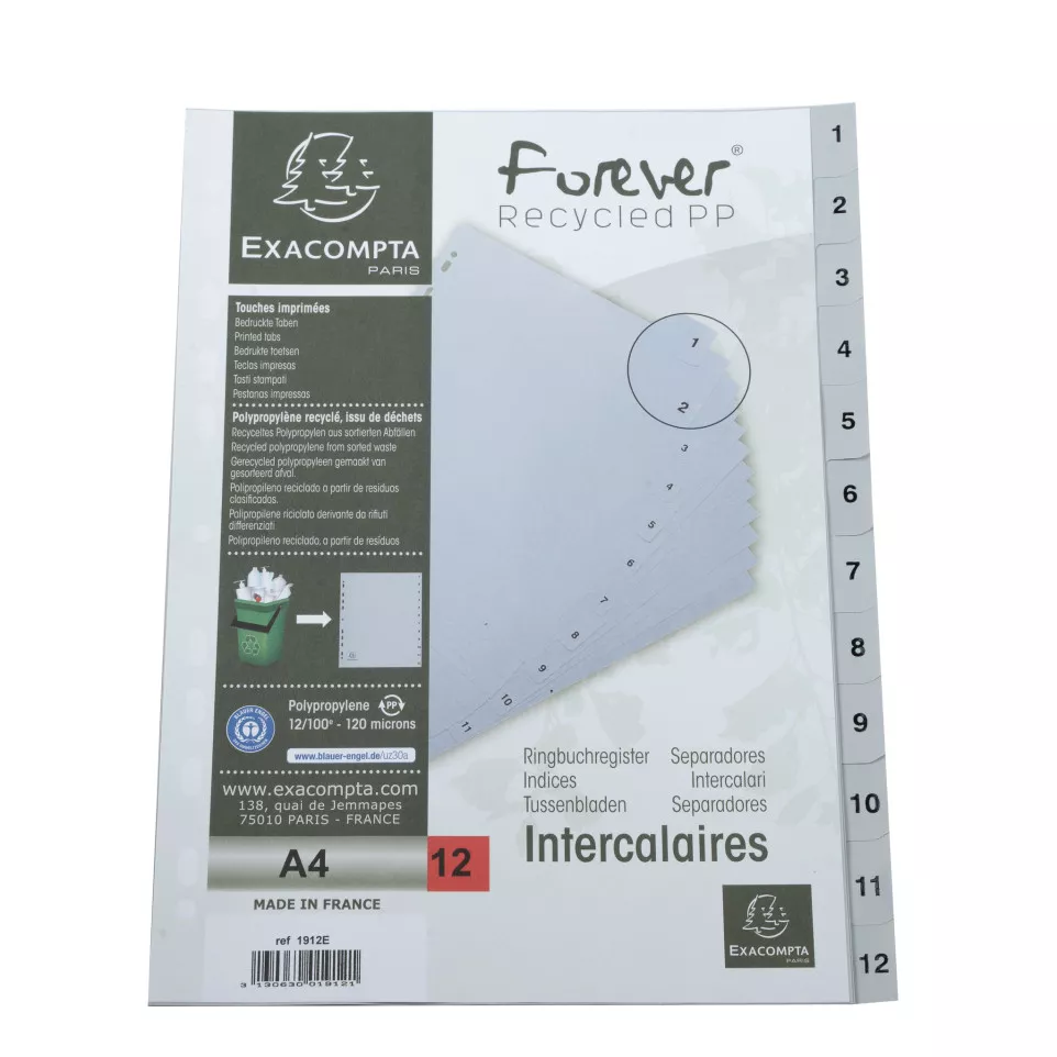 Tab. gerecycled PP A-4 bedrukt 1-12...