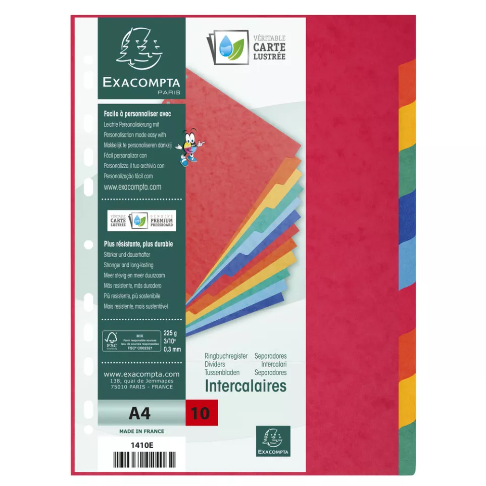 Intercalaires carte lustrée 225g 10...