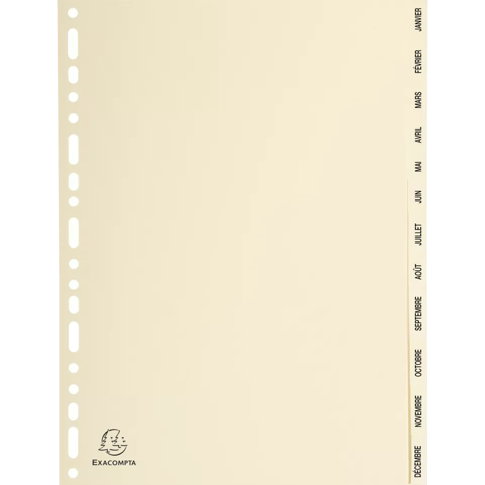 Indices 12 Pt Jan-Dec A4 Card Ivory/ Pc.