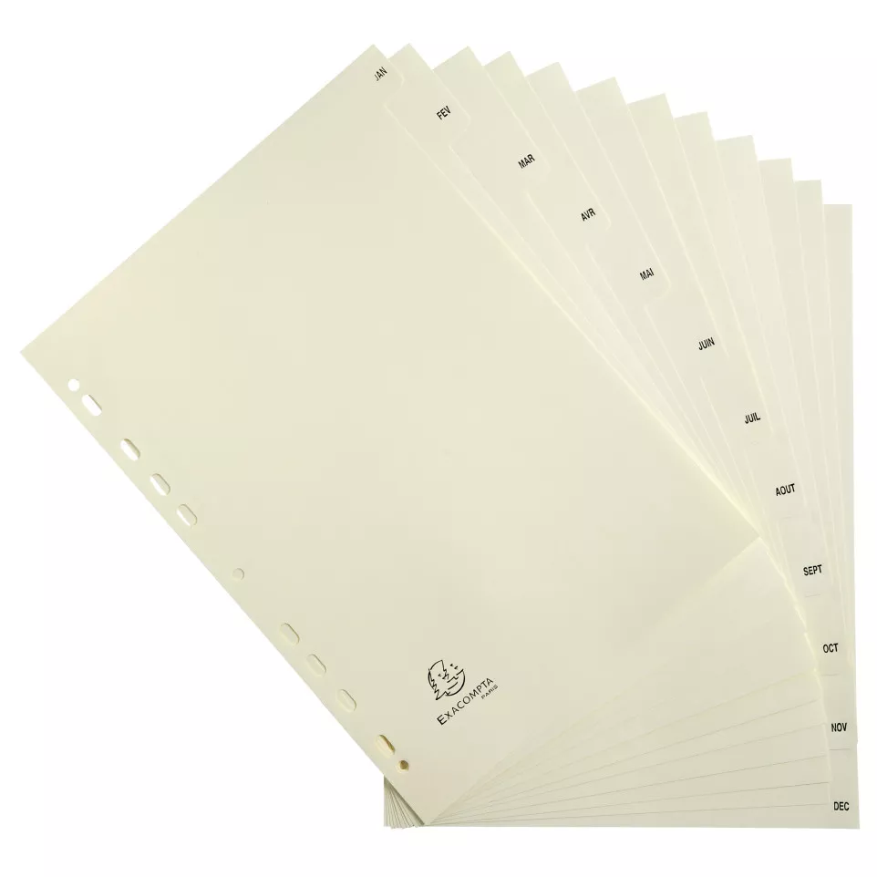 Indices 12 Pt Jan-Dec A4 Card Ivory/ Pc.