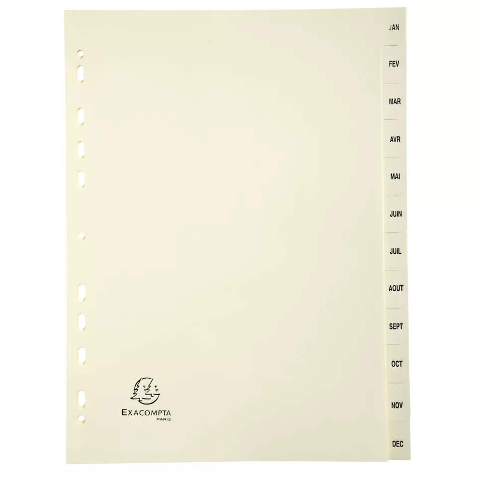 Indices 12 Pt Jan-Dec A4 Card Ivory/ Pc.
