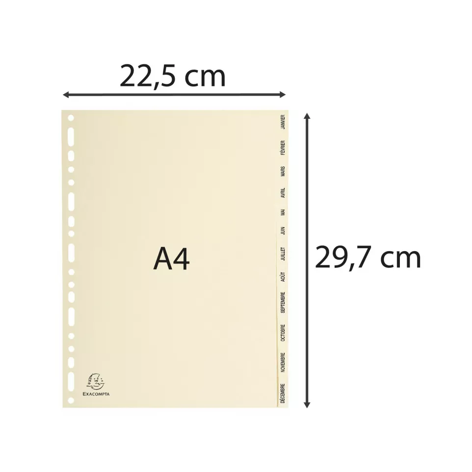 Indices 12 Pt Jan-Dec A4 Card Ivory/ Pc.