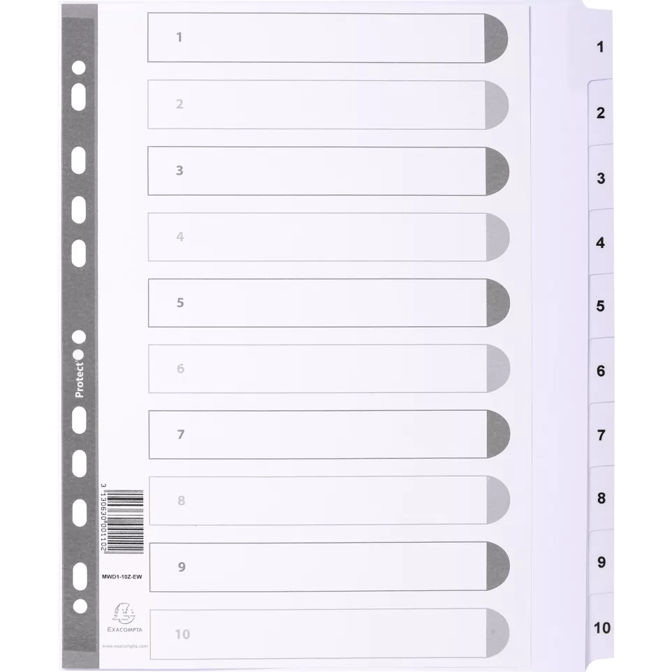 Tabbladen karton 160g A4+ 1-10 wit-/ St.