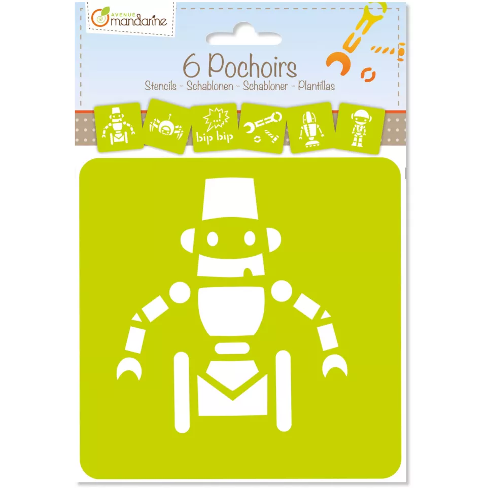 Set de 6 pochoirs enfants, Robots/ Pce
