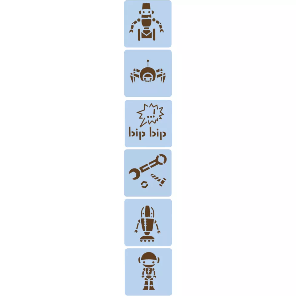 Set de 6 pochoirs enfants, Robots/ Pce