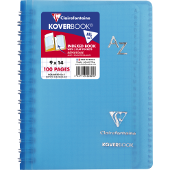 Répertoire reliure intégrale enveloppante Koverbook 9x14cm 100 pages petits carreaux couverture polypropylène transparent/ Pce