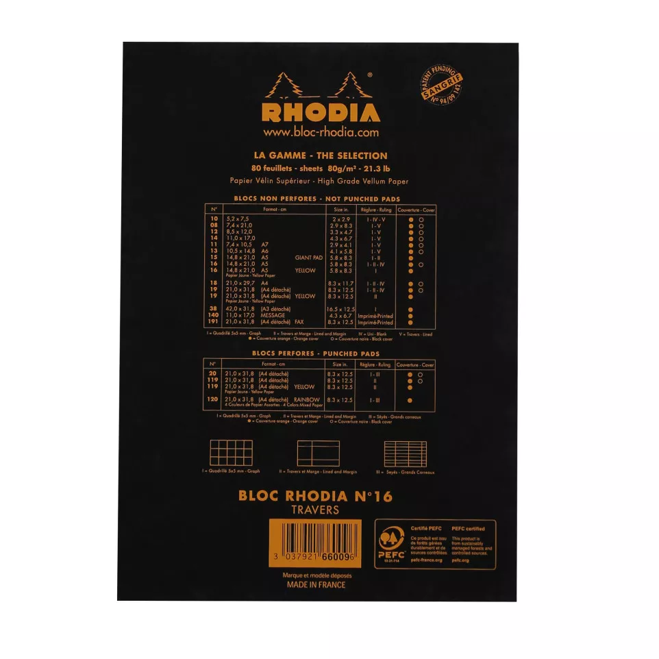 Rhodia Black Stapled Pad No16, 80sh,...